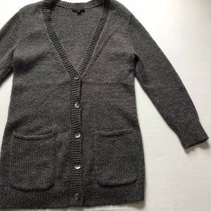 Ann Taylor Gray Mohair V Neck Long Cardigan Sweater